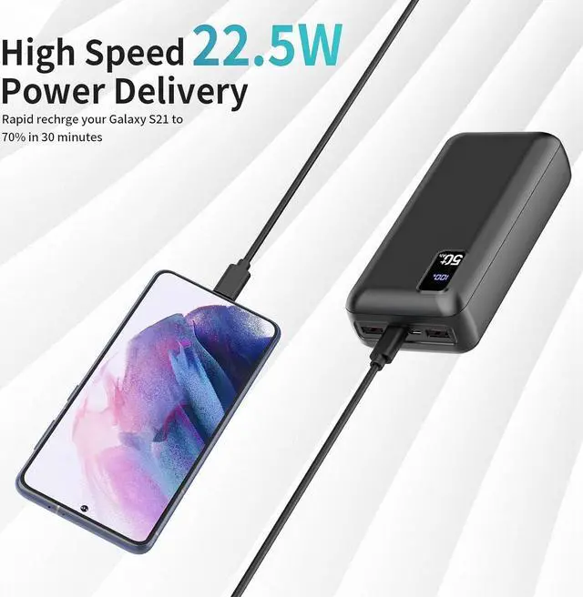 Alt view image 3 of 7 - Power Bank 50000mAh 22.5W Fast Charging Portable Charger USB-C Quick Charge with 3 Outputs & 2 Inputs LED Display Huge Capacity External Battery Pack for Most Electronic Devices on The Market