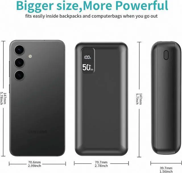 Alt view image 4 of 7 - Power Bank 50000mAh 22.5W Fast Charging Portable Charger USB-C Quick Charge with 3 Outputs & 2 Inputs LED Display Huge Capacity External Battery Pack for Most Electronic Devices on The Market