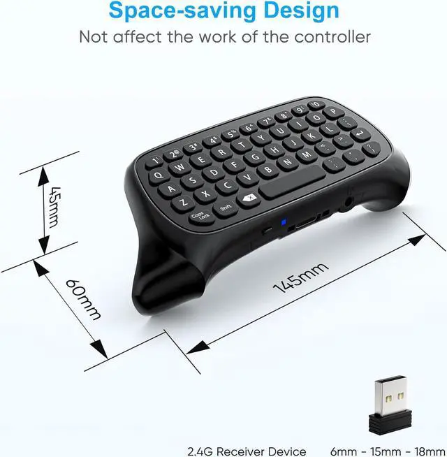 Alt view image 3 of 7 - Keyboard for Xbox Series X/S, One/One X/S, Elite One/2 Controller, Wireless Gaming Chatpad Message Keypad with USB Receiver, Audio/Headset Jack Accessories for Xbox (Controller Not Included), Black