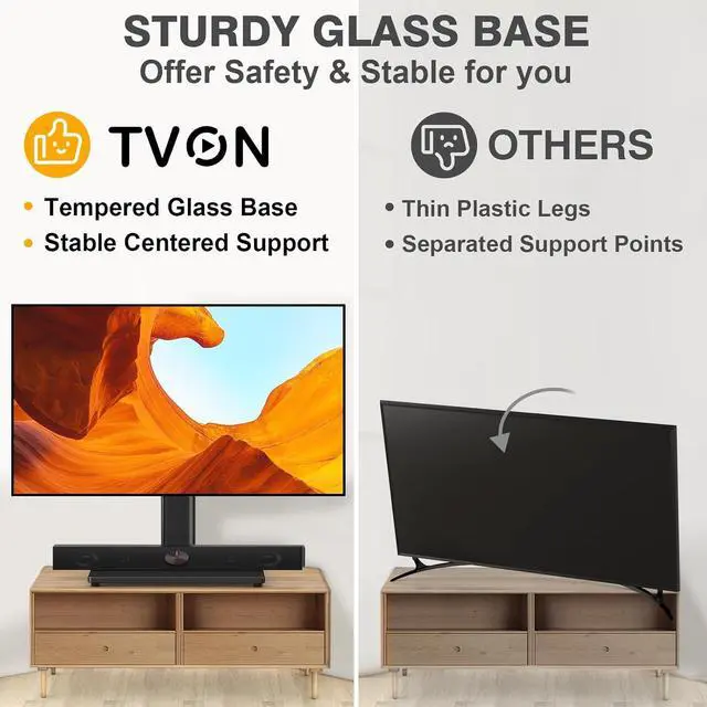 Alt view image 4 of 7 - TVON Universal TV Stand Base, Swivel Table Top TV Stand for 20-43 inch TVs/Monitors with 4 Level Height Adjustment and Tempered Glass Base, Holds up to 88 Lbs, VESA 200x200mm