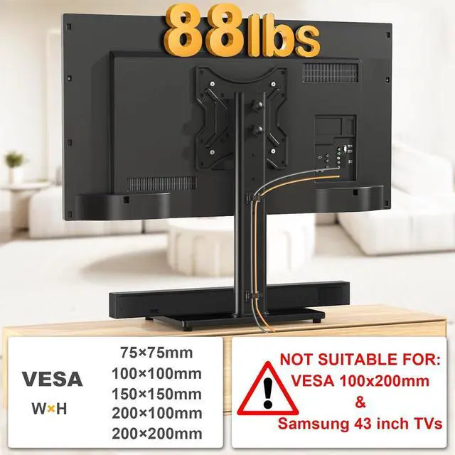 Alt view image 6 of 7 - TVON Universal TV Stand Base, Swivel Table Top TV Stand for 20-43 inch TVs/Monitors with 4 Level Height Adjustment and Tempered Glass Base, Holds up to 88 Lbs, VESA 200x200mm