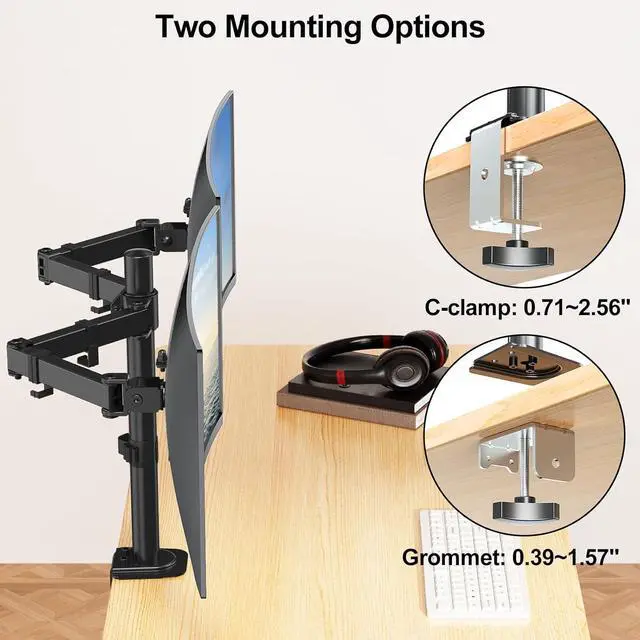 Alt view image 6 of 7 - MOUNT PRO Dual Monitor Mount Fits 13-32 Inch/17.6lbs LCD Screen, Computer Monitor Desk Mount, Articulating Monitor Arm, Height Adjustable Display Stand for 2 Monitors, VESA Mount 75x75/100x100mm