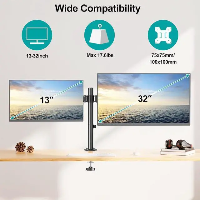 Alt view image 7 of 7 - MOUNT PRO Dual Monitor Mount Fits 13-32 Inch/17.6lbs LCD Screen, Computer Monitor Desk Mount, Articulating Monitor Arm, Height Adjustable Display Stand for 2 Monitors, VESA Mount 75x75/100x100mm
