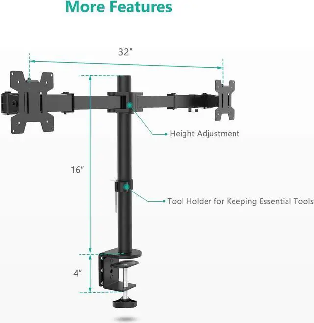 Alt view image 3 of 7 - WALI Dual Monitor Desk Mount, Monitor Stand for 2 Monitors Up to 27inch, Dual Monitor Mount Max 22lbs for Home, Office, School (M002), Black