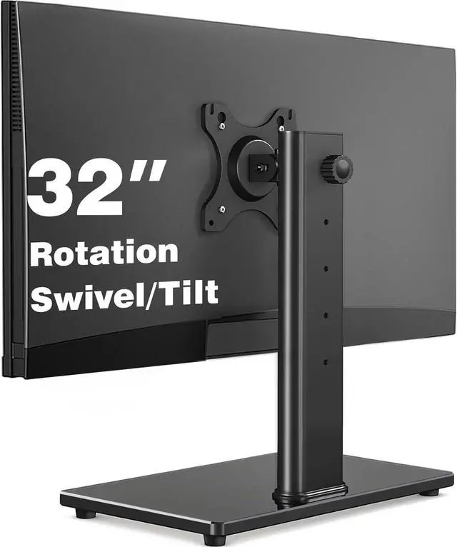 Main image of Single Monitor Stand VESA Mount for 13-32 Inch Screens, Free-Standing Monitor Riser with Swivel Tilt Rotation Height Adjustable, Universal Desk Stand up to 44lbs, VESA 75x75, 100x100mm