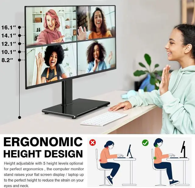 Alt view image 3 of 7 - Single Monitor Stand VESA Mount for 13-32 Inch Screens, Free-Standing Monitor Riser with Swivel Tilt Rotation Height Adjustable, Universal Desk Stand up to 44lbs, VESA 75x75, 100x100mm