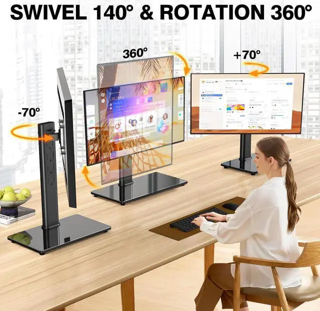 Alt view image 2 of 7 - Single Monitor Stand VESA Mount for 13-32 Inch Screens, Free-Standing Monitor Riser with Swivel Tilt Rotation Height Adjustable, Universal Desk Stand up to 44lbs, VESA 75x75, 100x100mm