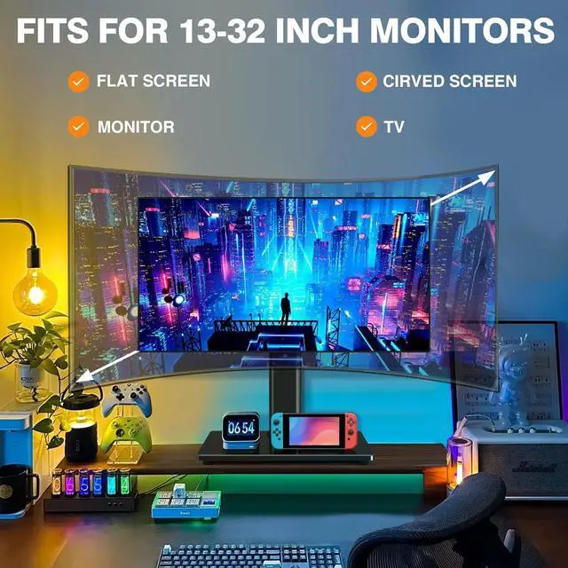 Alt view image 6 of 7 - Single Monitor Stand VESA Mount for 13-32 Inch Screens, Free-Standing Monitor Riser with Swivel Tilt Rotation Height Adjustable, Universal Desk Stand up to 44lbs, VESA 75x75, 100x100mm