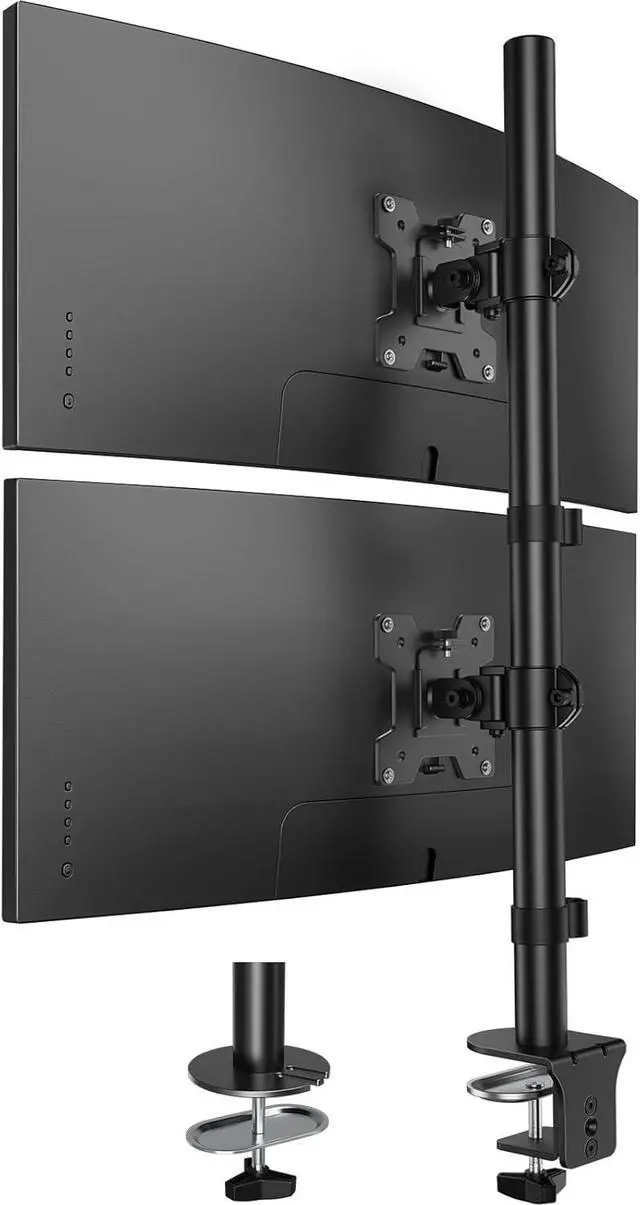 Main image of HUANUO Vertical Dual Monitor Mount, Stacked Monitor Stand for 2 Monitors with Height Adjustment Computer Monitor Arm Supports Two 17 to 32 Inch with C Clamp Each Desk Mount Hold up to 17.6lbs