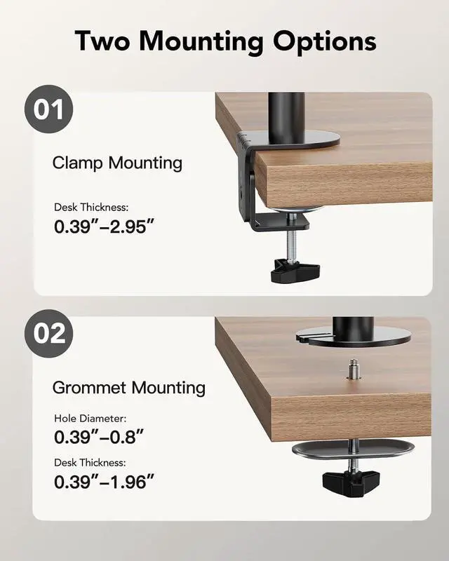 Alt view image 7 of 7 - HUANUO Vertical Dual Monitor Mount, Stacked Monitor Stand for 2 Monitors with Height Adjustment Computer Monitor Arm Supports Two 17 to 32 Inch with C Clamp Each Desk Mount Hold up to 17.6lbs