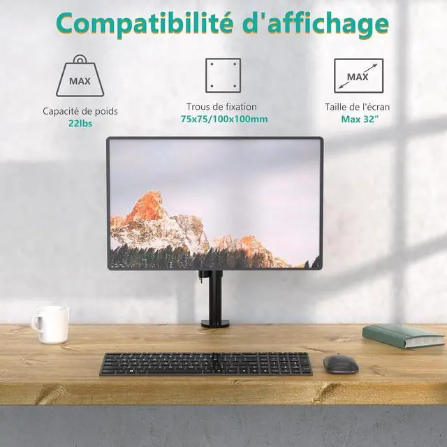 Alt view image 2 of 7 - WALI Single Monitor Mount, Single Monitor Arm Desk Mount,Desk Monitor Stand, Holds Screen Up to 32inch, 22lbs, Adjustable Mount with C-CLAMP Designed for Home Office Application(M001), Black