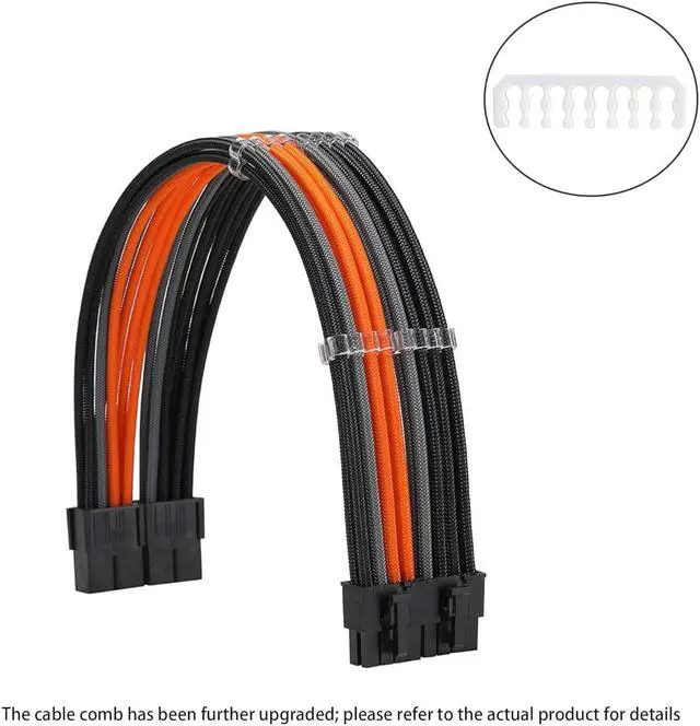 Alt view image 2 of 7 - Sleeve Extension Power Supply Cable Kit 18AWG ATX 24P+ EPS 8-P+PCI-E8-P with Combs for PSU to Motherboard/GPU Fm-NCK3 (Black Orange Grey)
