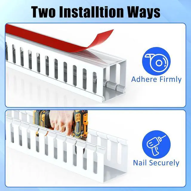 Alt view image 3 of 7 - Wire Duct Kit, Open Slot Cable Management Raceway, 123in Track Desk Channel, Cord Cover Wiring, Cable Raceway Kit to Hide Wall Mount TV Cables - 8x15.4in X 1.97in X 1.97in