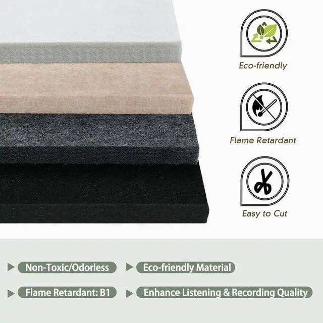 Alt view image 4 of 6 - TroyStudio Thickened Acoustic Panels, 16 x 12 x 0.5 Inches Pack of 6 Felt Wall Decor Tiles Sound Absorbing Board, Noise Reverb Echo Dampening Soundproof Padding for Door Music Recording Home Studio