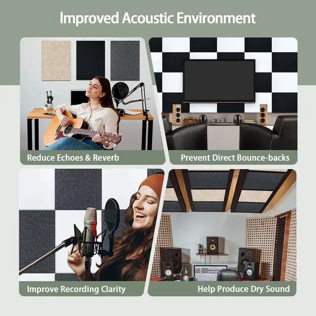 Alt view image 5 of 6 - TroyStudio Thickened Acoustic Panels, 16 x 12 x 0.5 Inches Pack of 6 Felt Wall Decor Tiles Sound Absorbing Board, Noise Reverb Echo Dampening Soundproof Padding for Door Music Recording Home Studio