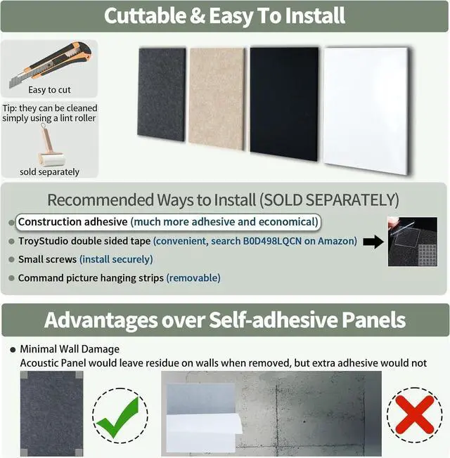 Alt view image 6 of 6 - TroyStudio Thickened Acoustic Panels, 16 x 12 x 0.5 Inches Pack of 6 Felt Wall Decor Tiles Sound Absorbing Board, Noise Reverb Echo Dampening Soundproof Padding for Door Music Recording Home Studio