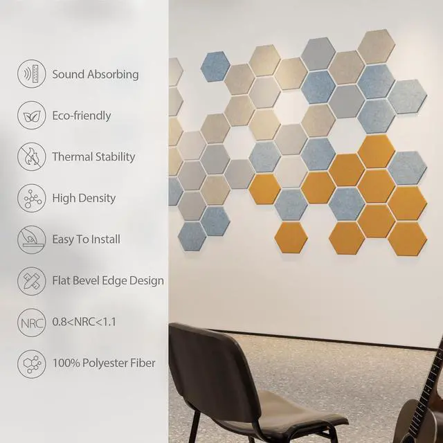 Alt view image 5 of 7 - Amantech 12 Pack Acoustic Panels Self Adhesive Sound Proof Foam, High Density Sound Acoustic Foam Panel, 12X10.23X0.4 Inch Hexagon Wall Panels in Home,Office,Reccording Room,Studio(Blue Gray)