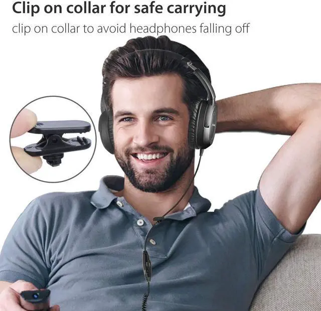 Alt view image 6 of 7 - Avantree HF039 Long Coiled Cord Headphones for TV and PC with Volume Control, Stero/Mono Control,16.4 Feet / 5M Extended Range Cable, 3.5mm AUX Audio, Stereo Sound Spiral Wired Over Ear Headphones