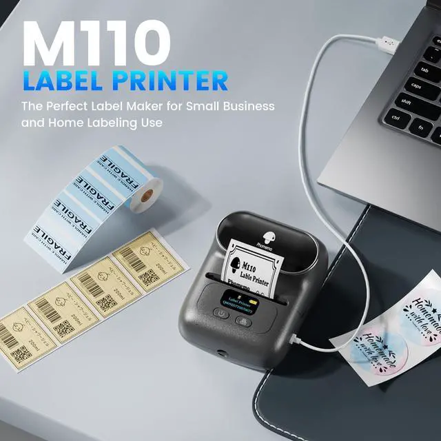 Alt view image 7 of 7 - M110 Portable Thermal Label Printer, Bluetooth Label Maker Machine for iOS & Android, Barcode Label Printer Machine for Small Business, Address, Office, with 1 Roll 40x30mm Label,Black