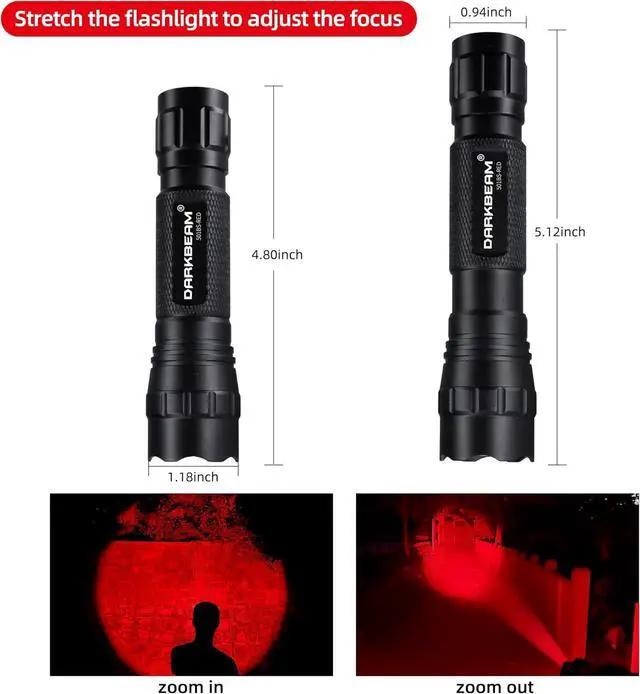 Alt view image 4 of 7 - DARKBEAM Red Light Flashlight Tactical LED Rechargeable, Zoomable Portable Handheld Red-Light for Fishing Hunting Detector Astrophotography