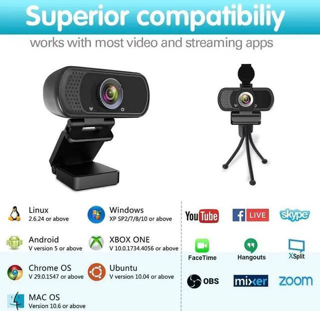 Alt view image 2 of 7 - Webcam HD 1080p ,Live Streaming Web Camera with Stereo Microphone, PC Desktop or Laptop USB Webcam with 110 Degree View Angle, HD Webcam for Video Calling, Recording, Conferencing, Streaming, Gaming