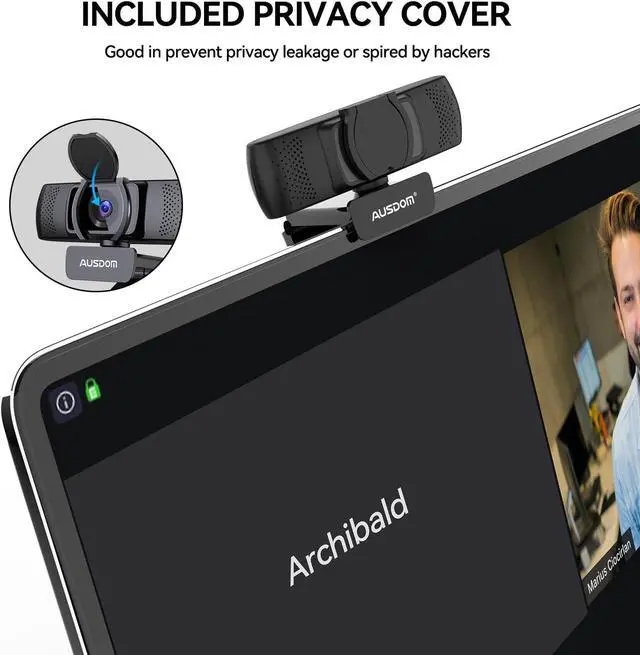 Alt view image 7 of 7 - AUSDOM AF640 1080P Webcam with Microphone, 90°FOV USB PC Camera Webcam with Privacy Cover, Plug and Play Computer Camera for Online Calling/Conferencing, Zoom/Skype/YouTube, Laptop/PC