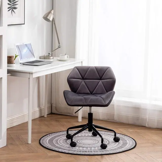 Alt view image 4 of 7 - Roundhill Furniture Eldon Diamond Tufted Adjustable Swivel Office Chair, Gray