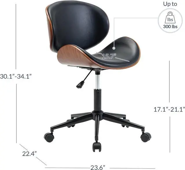 Alt view image 3 of 7 - BELLEZE Mid Century Modern Shell Chair, Classic Tripod Design Walnut Plywood Faux Leather Upholstered Lounge Armless Chair for Living Room Reading Lounge,Black