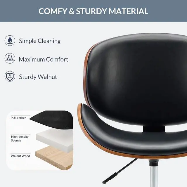 Alt view image 4 of 7 - BELLEZE Mid Century Modern Shell Chair, Classic Tripod Design Walnut Plywood Faux Leather Upholstered Lounge Armless Chair for Living Room Reading Lounge,Black