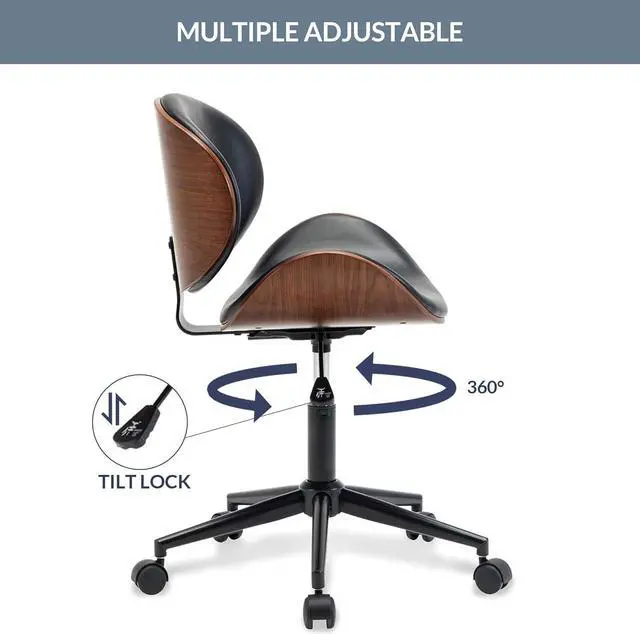 Alt view image 5 of 7 - BELLEZE Mid Century Modern Shell Chair, Classic Tripod Design Walnut Plywood Faux Leather Upholstered Lounge Armless Chair for Living Room Reading Lounge,Black