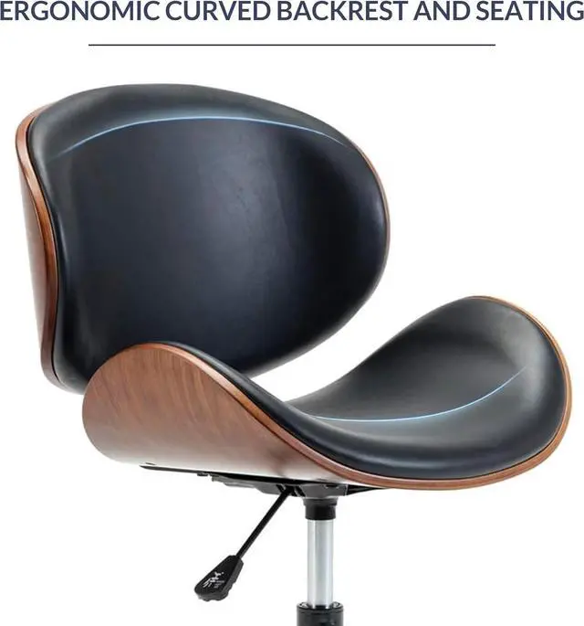 Alt view image 7 of 7 - BELLEZE Mid Century Modern Shell Chair, Classic Tripod Design Walnut Plywood Faux Leather Upholstered Lounge Armless Chair for Living Room Reading Lounge,Black