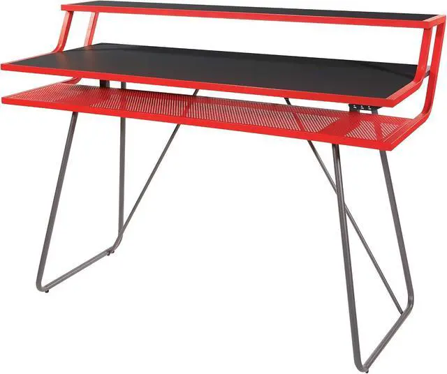 Alt view image 7 of 7 - OSP Home Furnishings Glitch Battlestation Gaming Desk with Bluetooth RGB LED Lights, Red