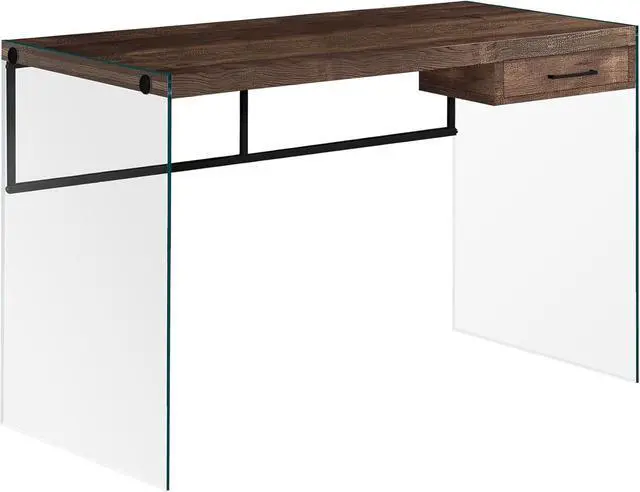 Main image of Monarch Specialties Computer Desk - Contemporary Writing Desk with Drawer - Tempered Glass Legs - 48"L (Brown Reclaimed Wood Look)