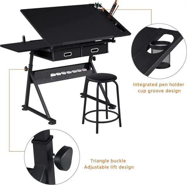 Alt view image 5 of 7 - Topeakmart Drafting Table for Artists, Height Adjustable Drawing Draft Desk, Tiltable Tabletop, Art Craft Work Station with Extra Board for Diamond Painting Sewing Graphic Designere