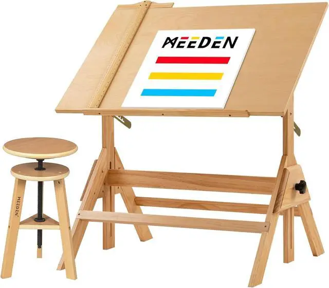 Main image of MEEDEN Wood Drafting Table & Stool Set,Artist Stool and Craft Table with Adjustable Height,Tiltable Tabletop for Artwork, Graphic Design, Reading, Writing