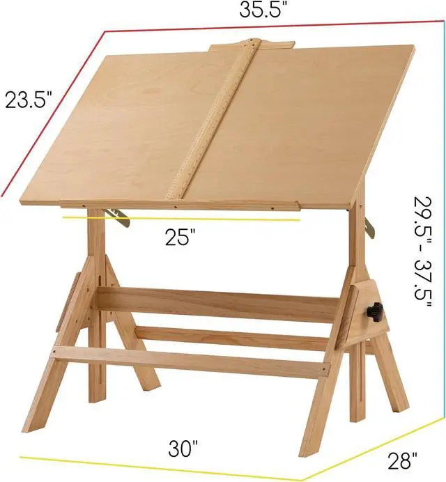 Alt view image 3 of 6 - MEEDEN Wood Drafting Table & Stool Set,Artist Stool and Craft Table with Adjustable Height,Tiltable Tabletop for Artwork, Graphic Design, Reading, Writing