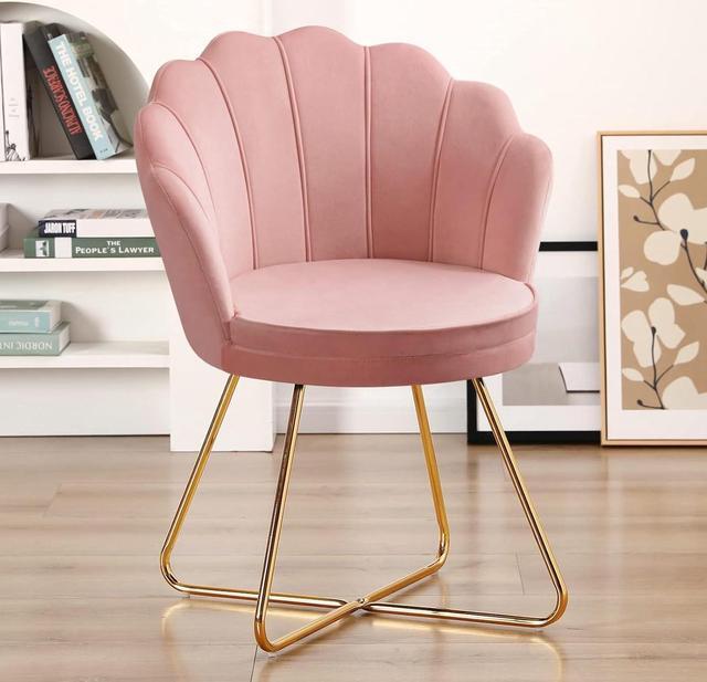 Furnimart Vanity Chair with Back Velvet Shell Accent Chair for Living Room Criss Cross Chair with Gold Legs Makeup Chair for Bedroom Desk Chair no Wheels Pink Newegg