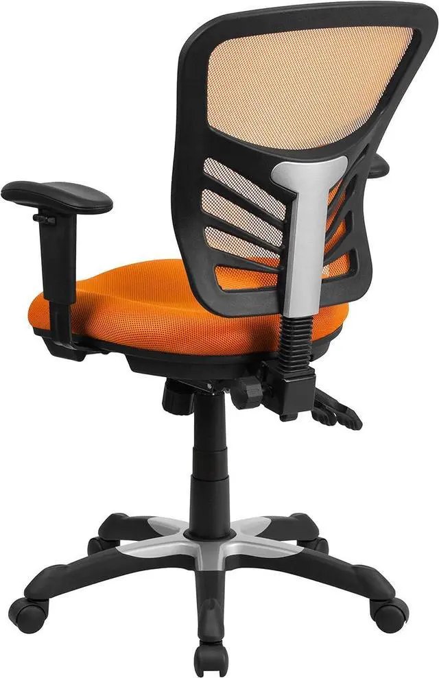 Alt view image 7 of 7 - EMMA + OLIVER Adjustable Arms Mid-Back Orange Mesh Ergonomic Office Chair | Height Adjustable, 360° Swivel