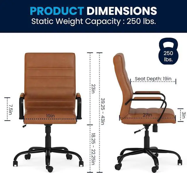 Alt view image 2 of 7 - Merrick Lane Milano Contemporary High-Back Brown Faux Leather Home Office Chair with Padded Black Arms