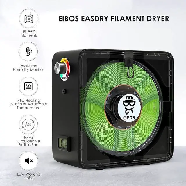 Alt view image 2 of 7 - EIBOS Official 3D Printer Filament Dryer Easdry Box with Fan, Adjustable Temperature, Humidity Control & Spool Holder, Compatible with 1.75mm 2.85mm 3.00mm Nylon, PLA, ABS