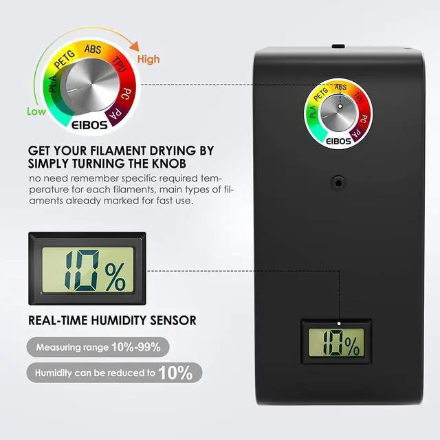 Alt view image 6 of 7 - EIBOS Official 3D Printer Filament Dryer Easdry Box with Fan, Adjustable Temperature, Humidity Control & Spool Holder, Compatible with 1.75mm 2.85mm 3.00mm Nylon, PLA, ABS
