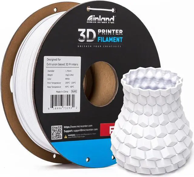 Alt view image 2 of 7 - INLAND Micro Center PLA+ 3D Printing Filament 1.75mm - PLA Pro Dimensional Accuracy +/- 0.03 mm - 1kg Cardboard Spool (2.2 lbs) (2 Pack Black & White, 1.75mm)