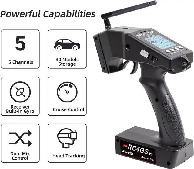 Alt view image 2 of 7 - Radiolink RC4GS V3 5 Channels RC Transmitter and Receiver, 2.4GHz Surface Remote Controller R6FG Gyro RX Combo, 30 Models Storage for RC Crawler, Drifting, Bash, Buggy Cars and Boats