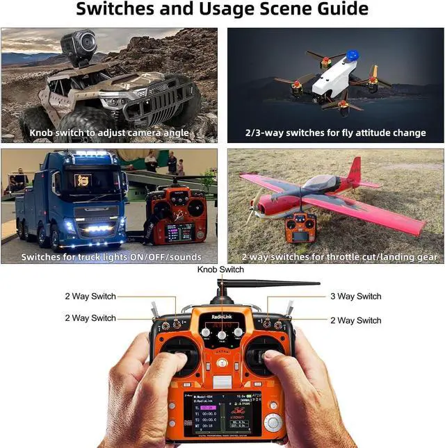 Alt view image 3 of 7 - Radiolink AT10II 12 Channels RC Transmitter and Receiver R12DS 2.4GHz Radio Remote, Voltage Telemetry for RC Airplane, FPV Racing Drone, Quad, Helicopter, Car and Boat (Mode 2 Left-Hand Throttle)