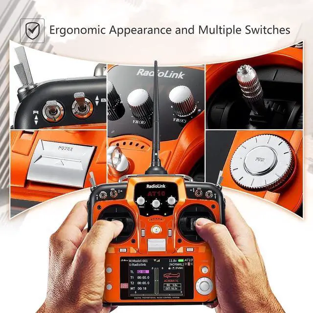 Alt view image 7 of 7 - Radiolink AT10II 12 Channels RC Transmitter and Receiver R12DS 2.4GHz Radio Remote, Voltage Telemetry for RC Airplane, FPV Racing Drone, Quad, Helicopter, Car and Boat (Mode 2 Left-Hand Throttle)