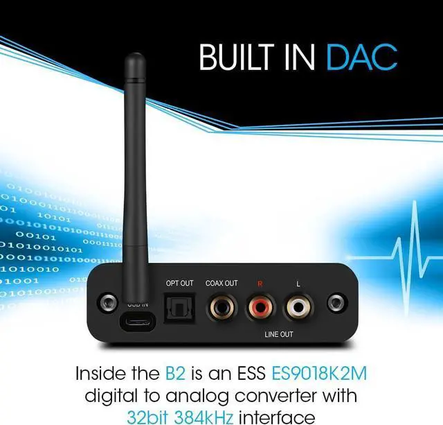 Alt view image 5 of 7 - B2 aptX HD, LDAC Hi-Fi Bluetooth 5.1 Audio Receiver,Bluetooth Adapter with ESS DAC, Analog Stereo RCA Output, Enhanced Working Range,OLED Display, Digital Coaxial & Optical Outputs