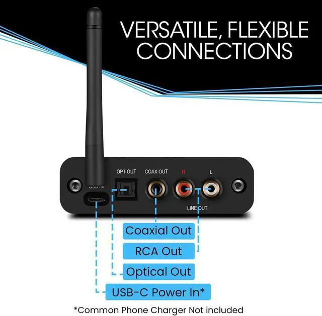 Alt view image 7 of 7 - B2 aptX HD, LDAC Hi-Fi Bluetooth 5.1 Audio Receiver,Bluetooth Adapter with ESS DAC, Analog Stereo RCA Output, Enhanced Working Range,OLED Display, Digital Coaxial & Optical Outputs