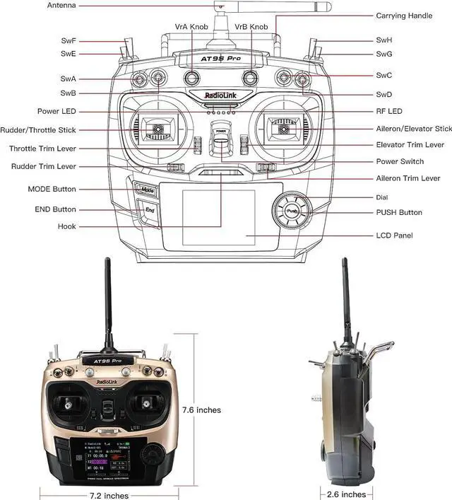 Alt view image 5 of 7 - Radiolink AT9S Pro 10/12 Channels 2.4GHz RC Transmitter and Receiver R9DS Radio Remote Long Range Control for FPV Racing Drone/Quad/Airplane and More (Mode 2 Left Hand)