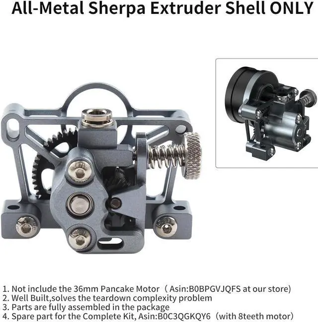 Alt view image 2 of 6 - FYSETC Upgraded 3D Printer Accessory - Sherpa Mini Extruder - All Metal Shell NO 36mm Pancake Motor: Light Weight Extruder Hotend Part Compatible with Vorn 2.4 Prusa i3 MK3S+ Ender 3 V2 CR-10