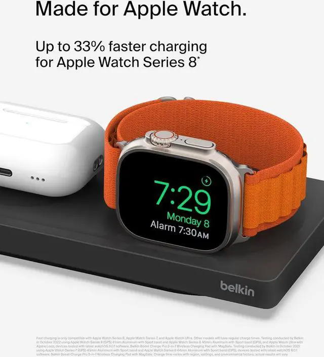 Alt view image 2 of 7 - Belkin MagSafe 3-in-1 Wireless Charging Pad - Fast Wireless Charging for Apple Watch, iPhone 14, iPhone 13 & iPhone 12 Series, & AirPods - MagSafe Charging Station for Multiple Devices - Black